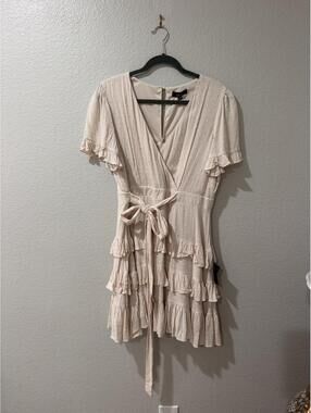 Lulus Pink Ruffle Wrap Dress with Dot Texture, XL, NWT